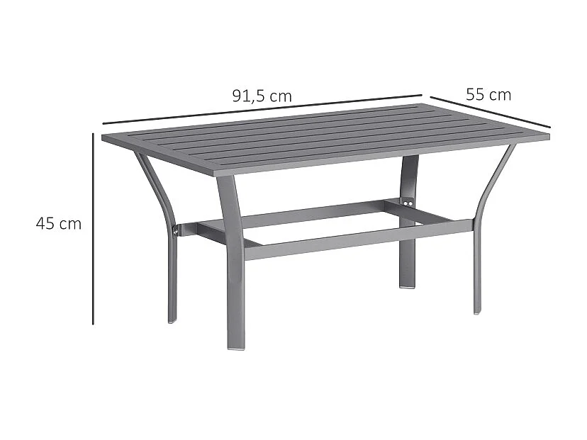 Table d'appoint métallique à lamelles, résistante aux intempéries, gris foncé, pour balcon et jardin (91.5x55x45cm)