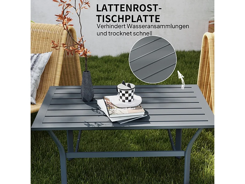 Table d'appoint métallique à lamelles, résistante aux intempéries, gris foncé, pour balcon et jardin (91.5x55x45cm)