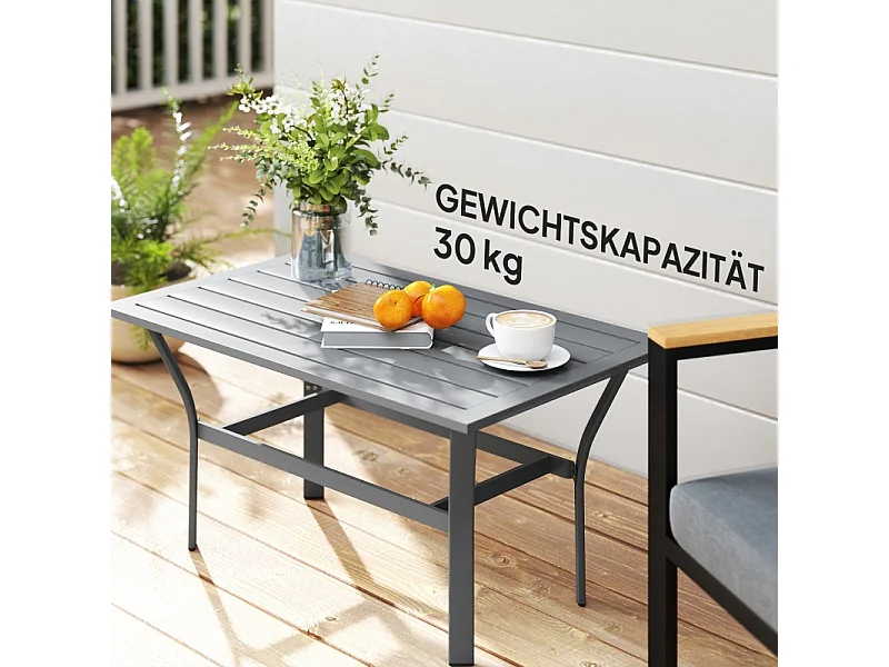 Table d'appoint métallique à lamelles, résistante aux intempéries, gris foncé, pour balcon et jardin (91.5x55x45cm)