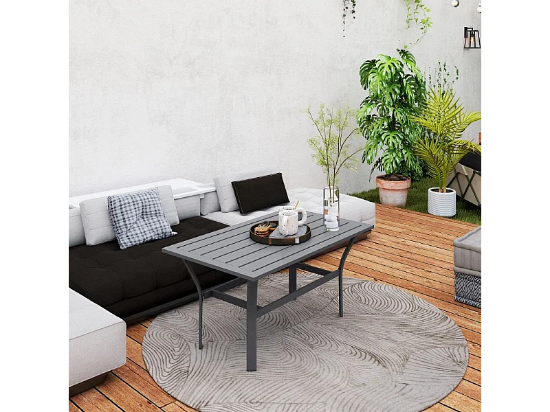 Table d'appoint métallique à lamelles, résistante aux intempéries, gris foncé, pour balcon et jardin (91.5x55x45cm)