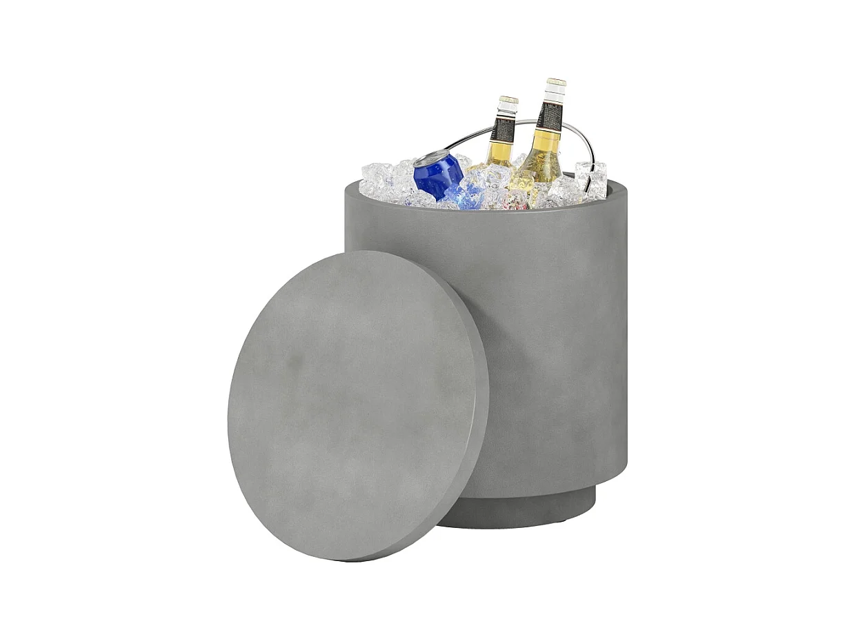 Table d'appoint avec seau à boissons réfrigérant amovible 10 L, design 3-en-1, béton, gris clair, (37.5x37.5x43.5 cm)