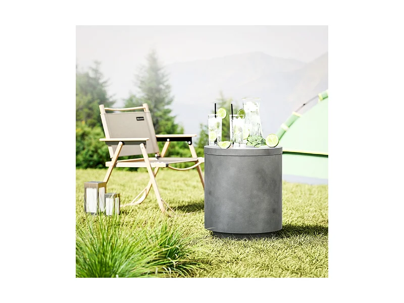 Table d'appoint avec seau à boissons réfrigérant amovible 10 L, design 3-en-1, béton, gris clair, (37.5x37.5x43.5 cm)