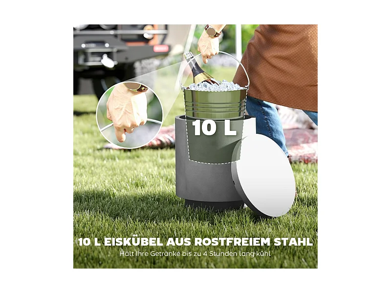 Table d'appoint avec seau à boissons réfrigérant amovible 10 L, design 3-en-1, béton, gris clair, (37.5x37.5x43.5 cm)