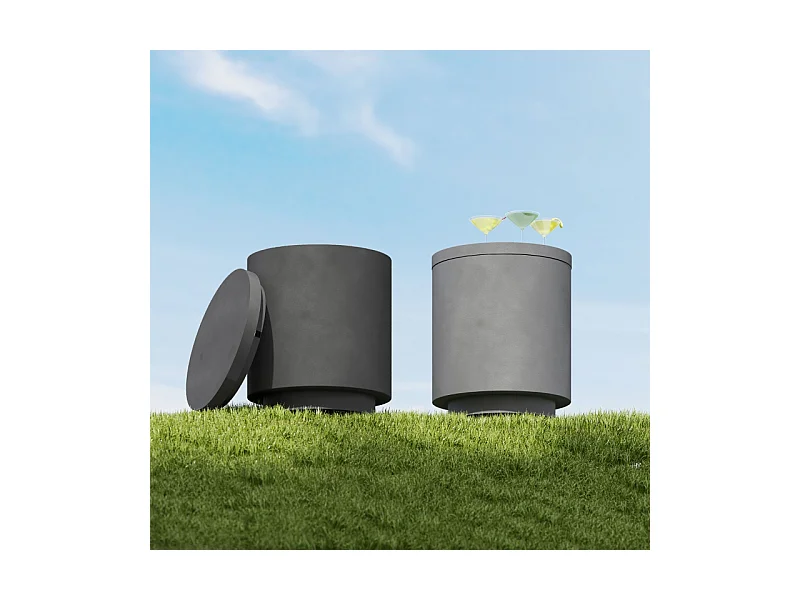 Table d'appoint avec seau à boissons réfrigérant amovible 10 L, design 3-en-1, béton, gris clair, (37.5x37.5x43.5 cm)