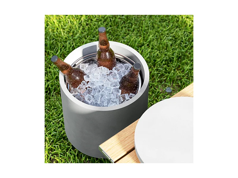 Table d'appoint avec seau à boissons réfrigérant amovible 10 L, design 3-en-1, béton, gris clair, (37.5x37.5x43.5 cm)