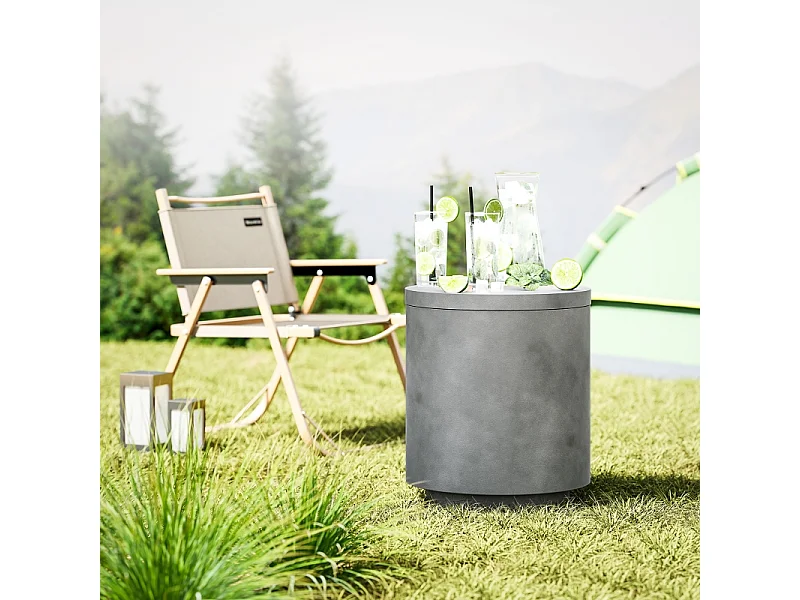 Table d'appoint avec seau à boissons réfrigérant amovible 10 L, design 3-en-1, béton, gris clair, (37.5x37.5x43.5 cm)