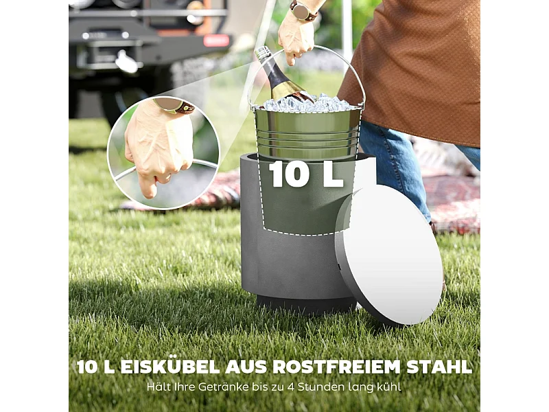 Table d'appoint avec seau à boissons réfrigérant amovible 10 L, design 3-en-1, béton, gris clair, (37.5x37.5x43.5 cm)