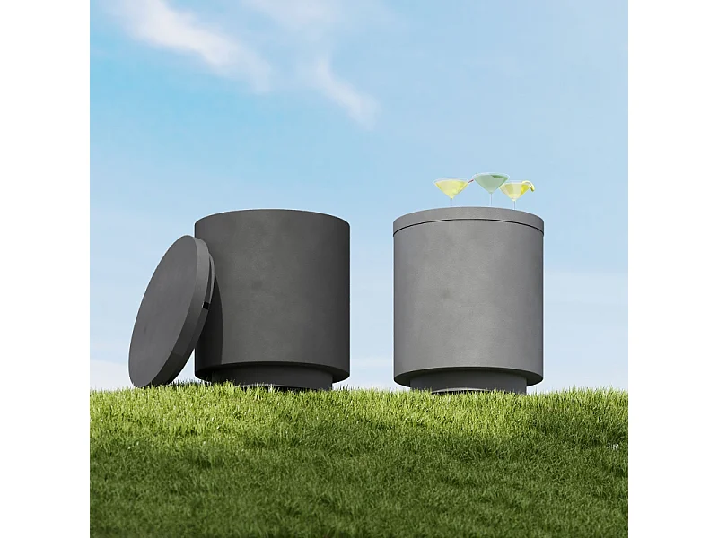 Table d'appoint avec seau à boissons réfrigérant amovible 10 L, design 3-en-1, béton, gris clair, (37.5x37.5x43.5 cm)