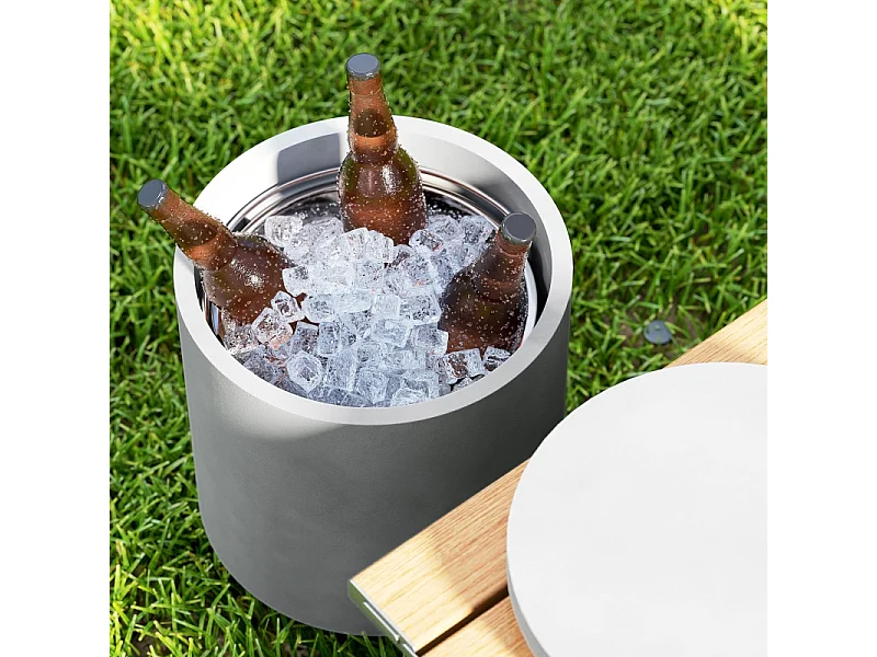 Table d'appoint avec seau à boissons réfrigérant amovible 10 L, design 3-en-1, béton, gris clair, (37.5x37.5x43.5 cm)