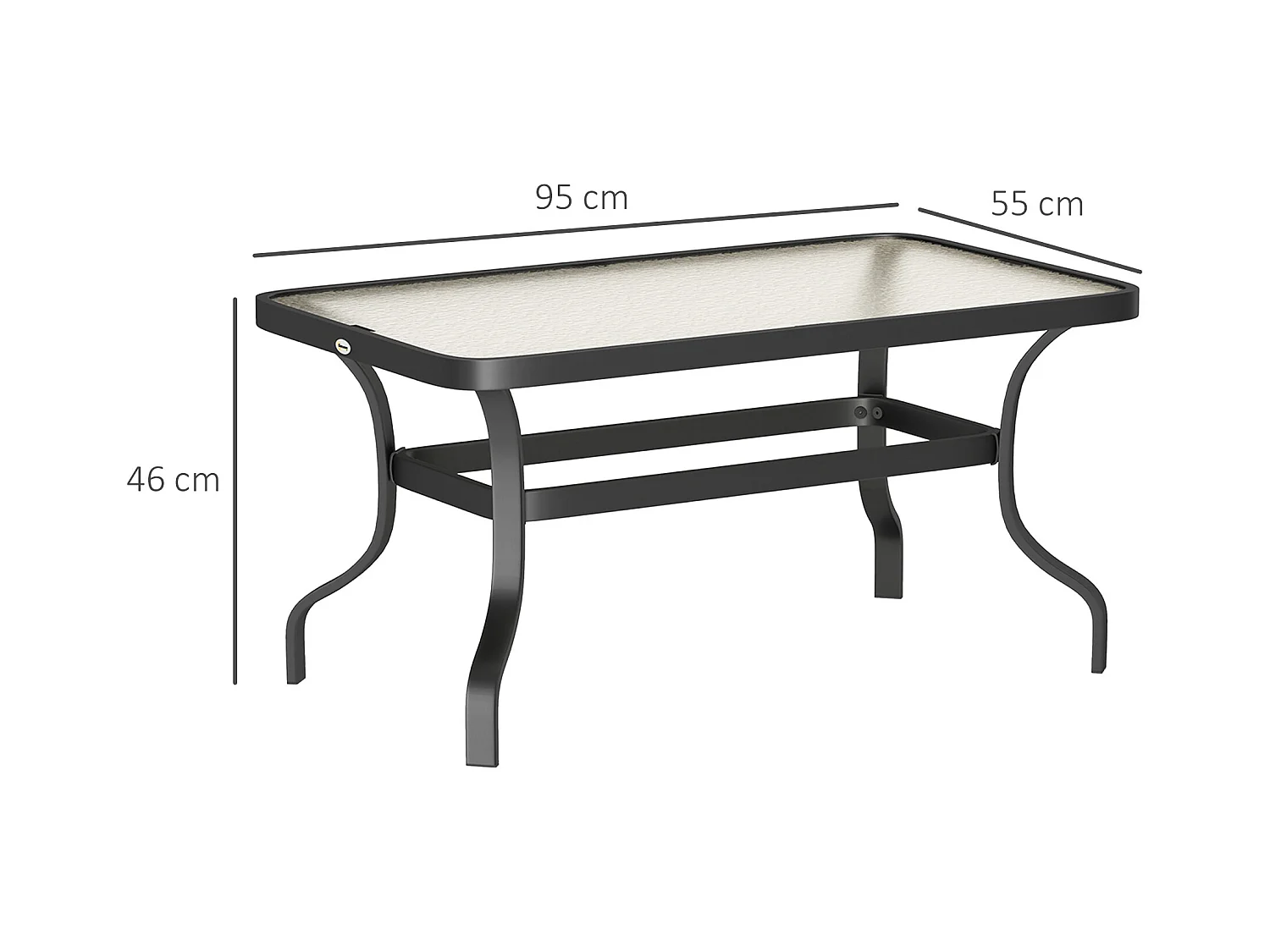 Table d'appoint ronde avec plateau en verre, cadre métallique, noir (95x55x46 cm)