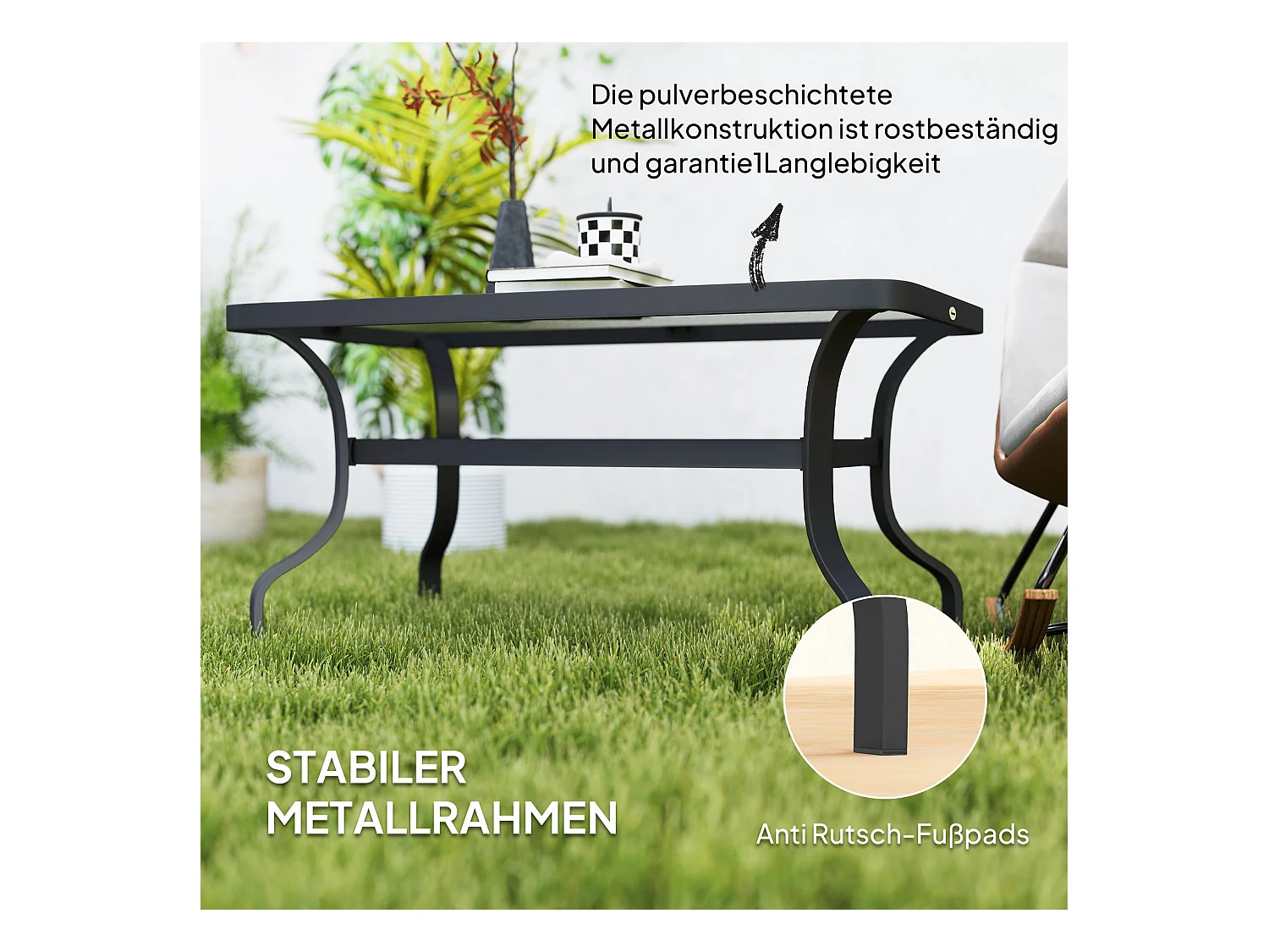 Table d'appoint ronde avec plateau en verre, cadre métallique, noir (95x55x46 cm)