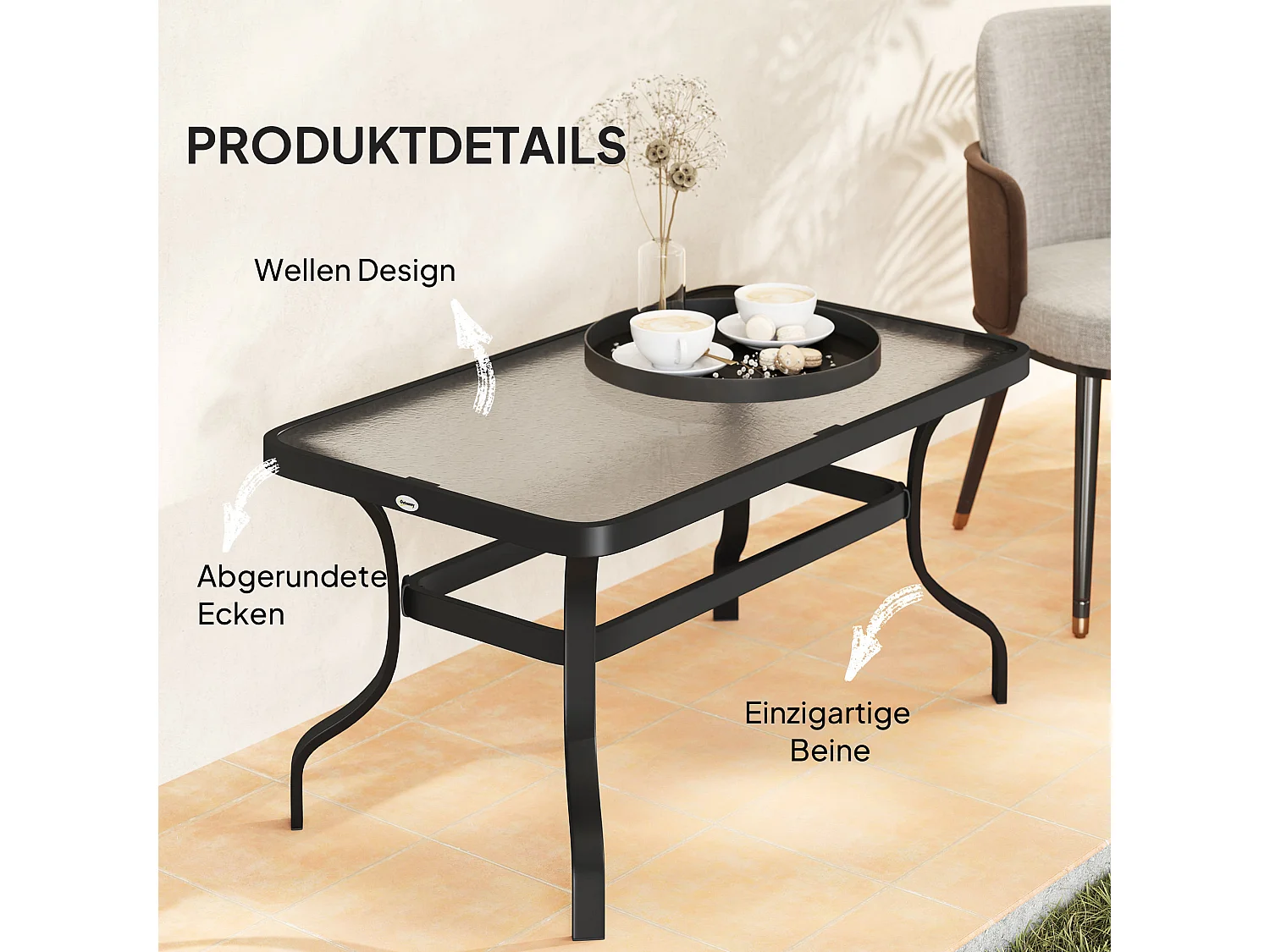 Table d'appoint ronde avec plateau en verre, cadre métallique, noir (95x55x46 cm)