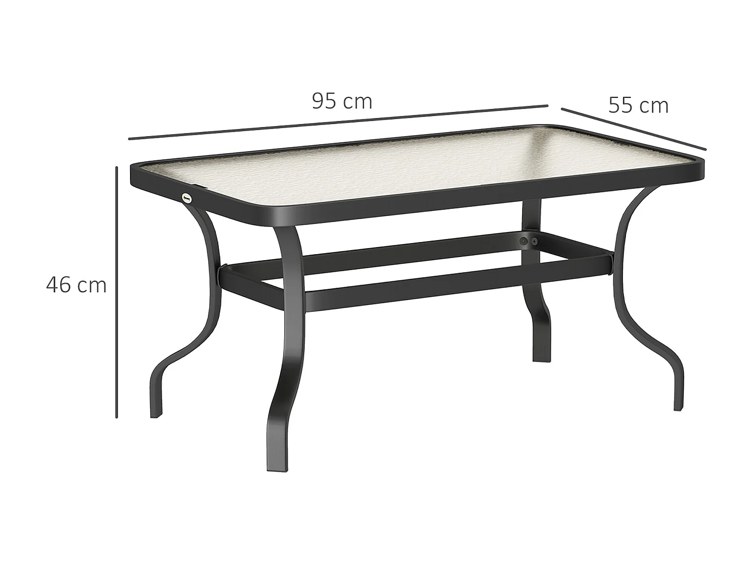 Table d'appoint ronde avec plateau en verre, cadre métallique, noir (95x55x46 cm)