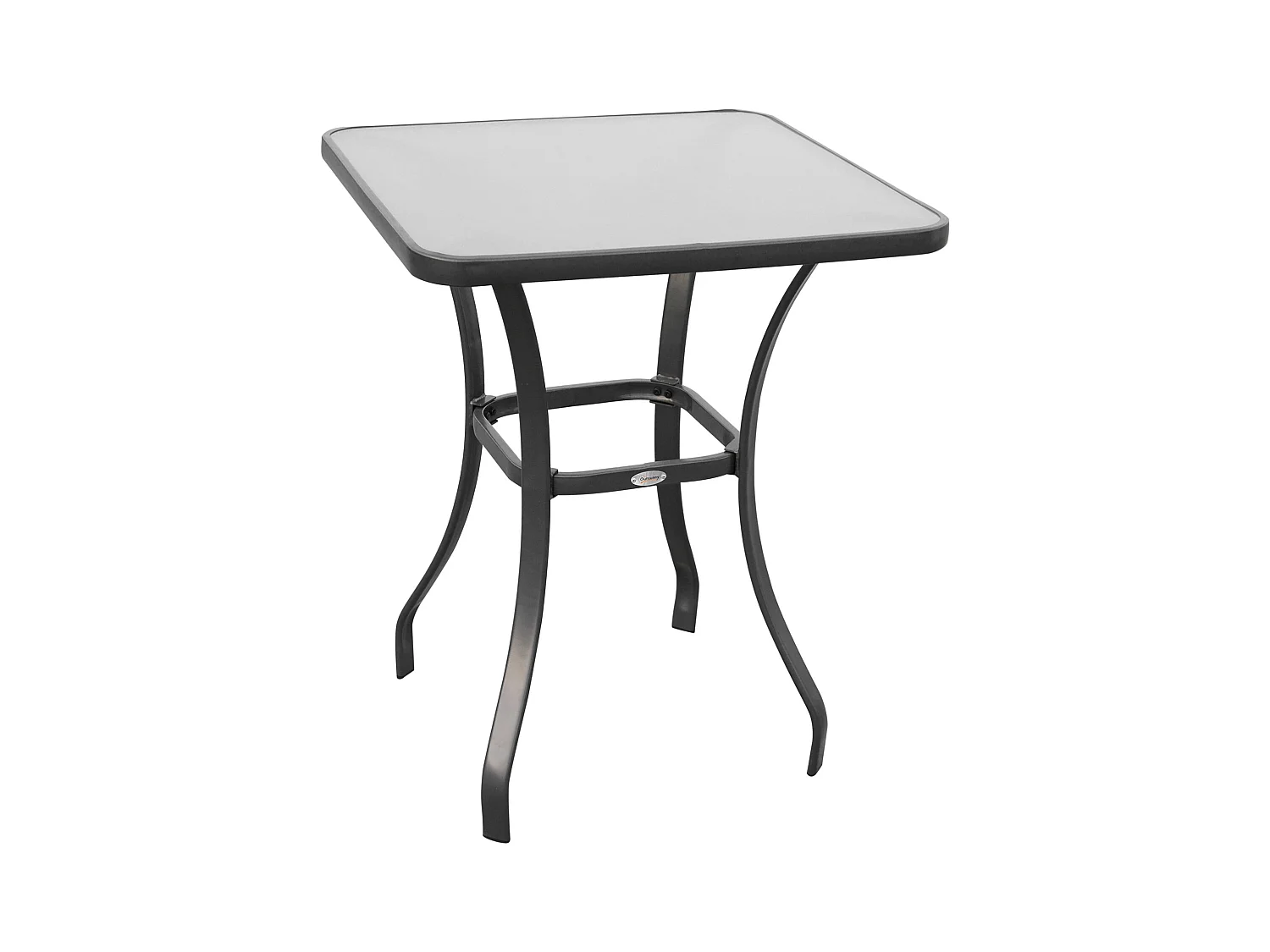 Vierkante tuintafel van gehard glas, weerbestendig, metaal, zwart (68,5x68,5x84cm)