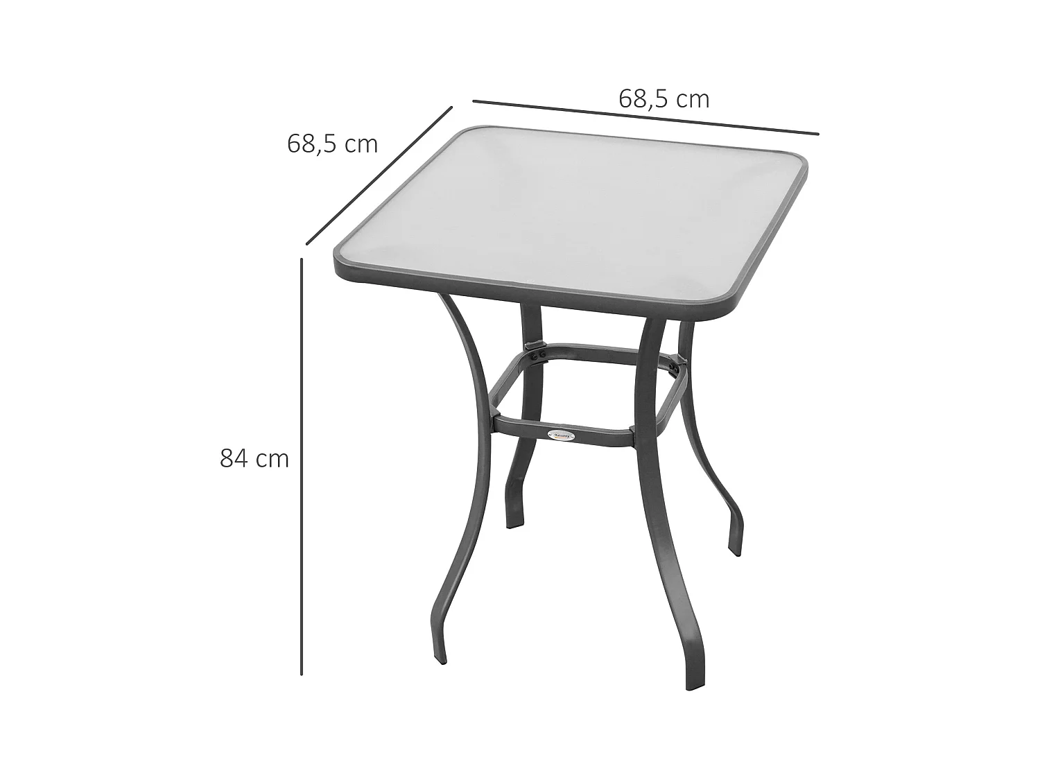 Vierkante tuintafel van gehard glas, weerbestendig, metaal, zwart (68,5x68,5x84cm)