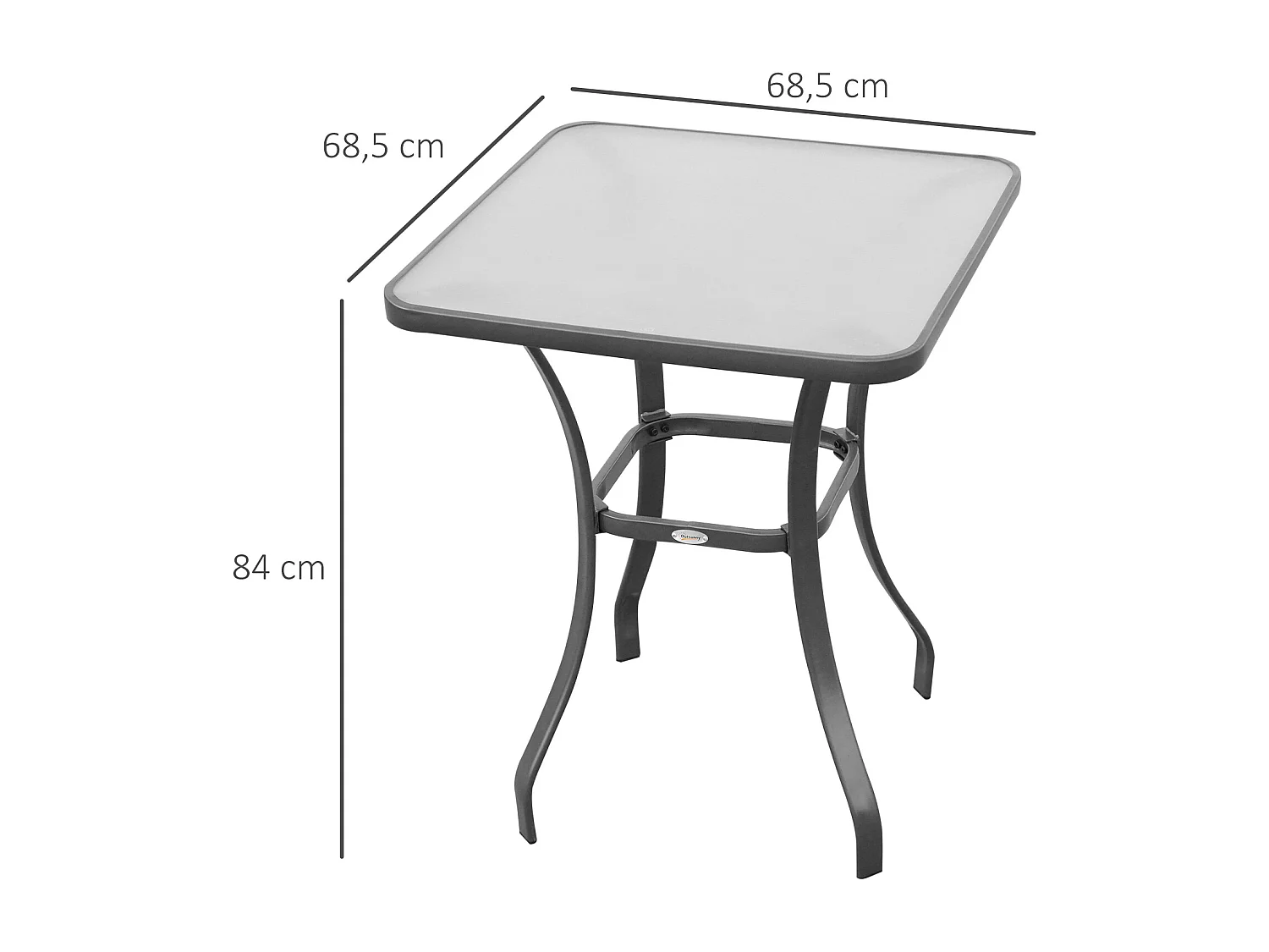 Table de jardin carrée en verre trempé, résistante aux intempéries, métal, noir (68.5x68.5x84cm)