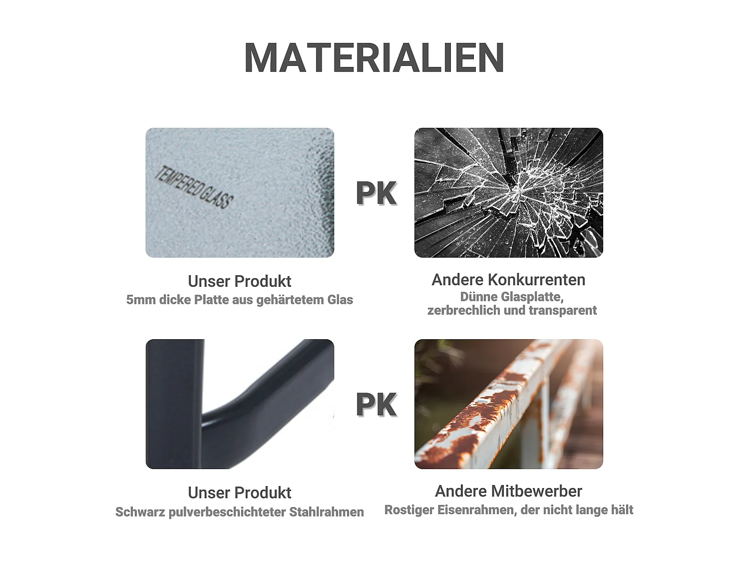 Table de jardin carrée en verre trempé, résistante aux intempéries, métal, noir (68.5x68.5x84cm)