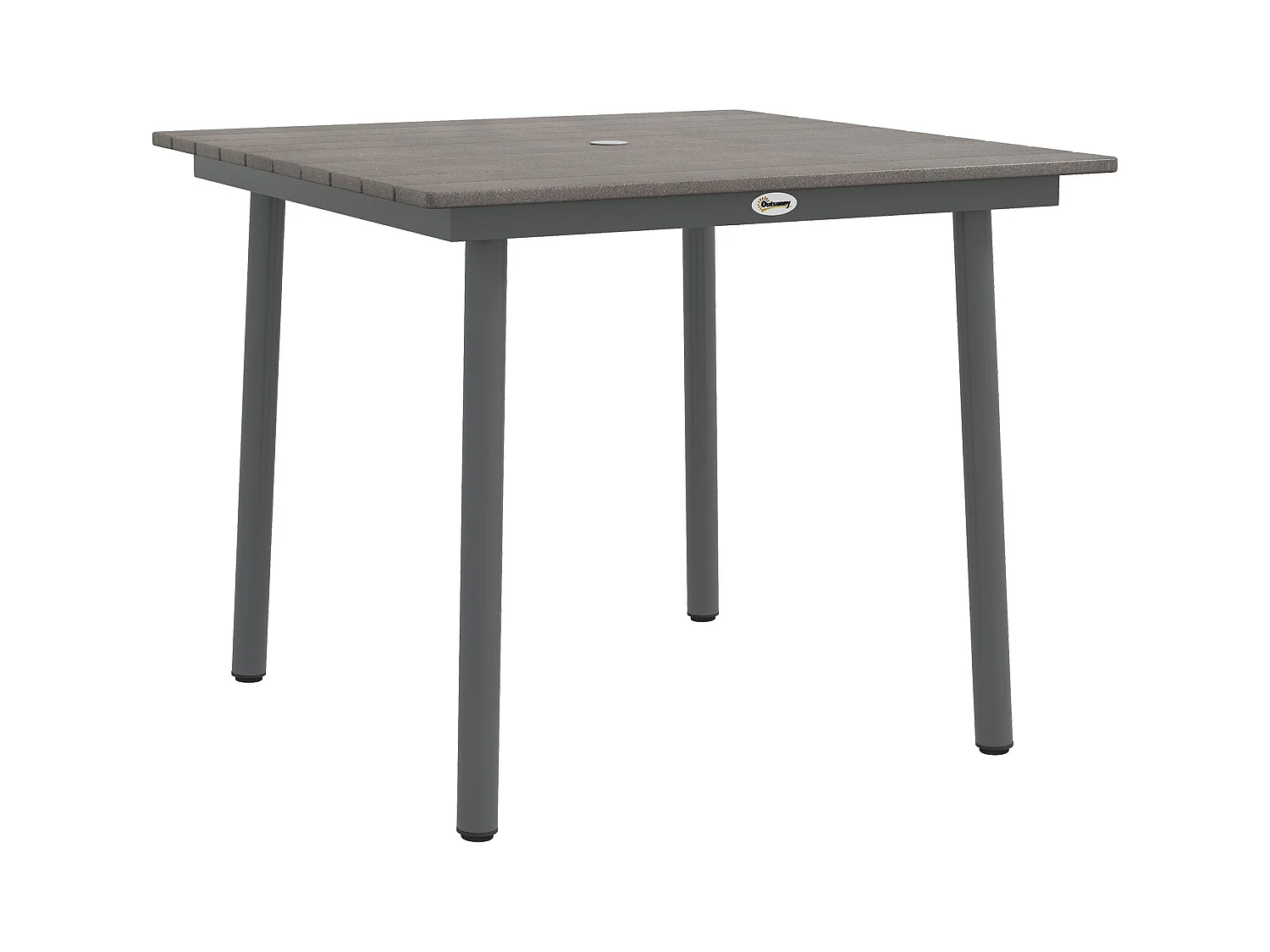 Vierkante tuintafel voor 4 personen, aluminium en HDPE, met parasolgat, donkergrijs (90x90x75cm)