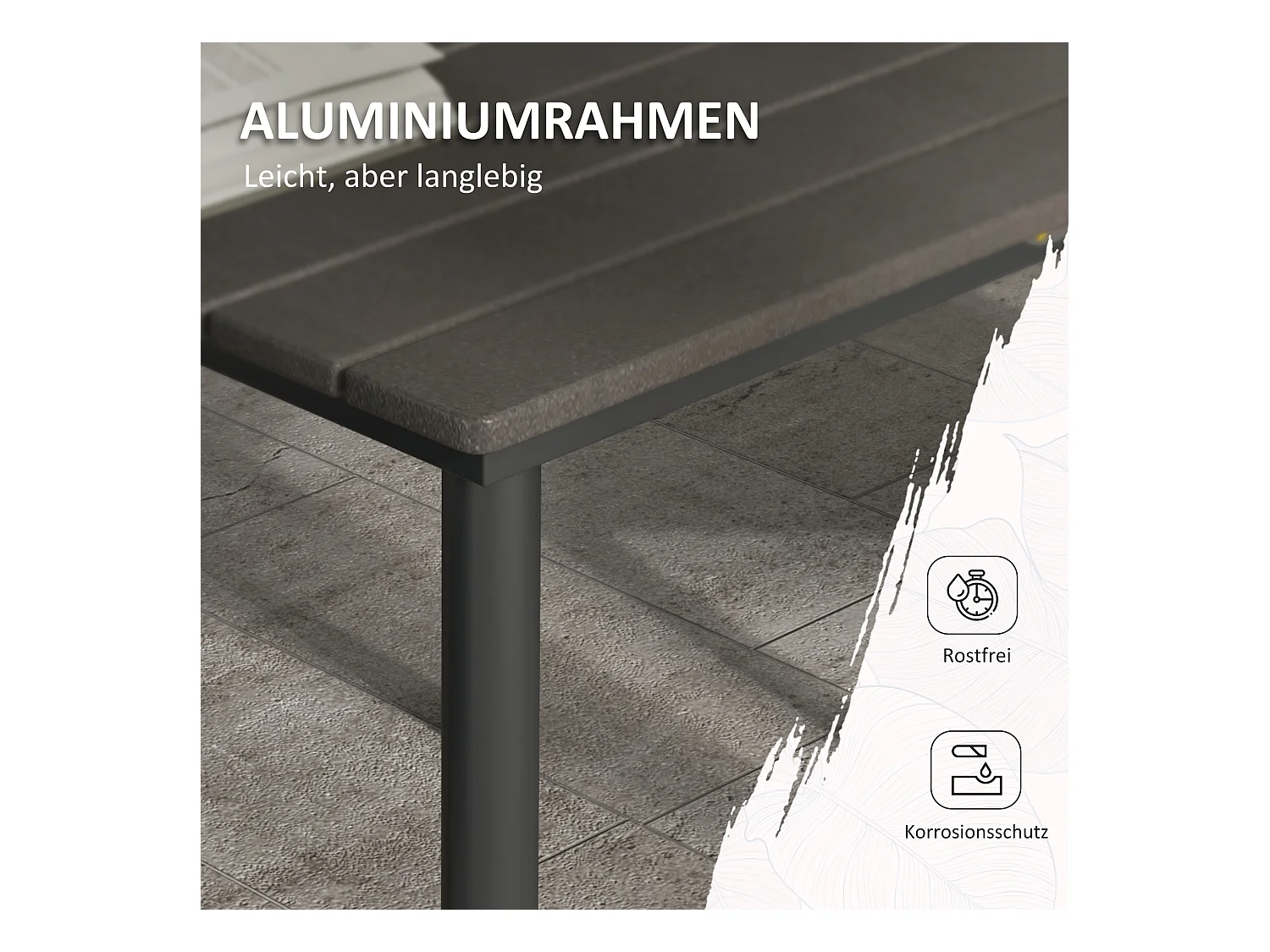 Vierkante tuintafel voor 4 personen, aluminium en HDPE, met parasolgat, donkergrijs (90x90x75cm)