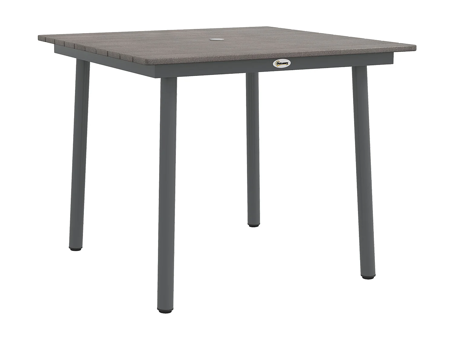 Table de jardin carrée pour 4 personnes, aluminium et HDPE, avec trou pour parasol, gris foncé (90x90x75cm)