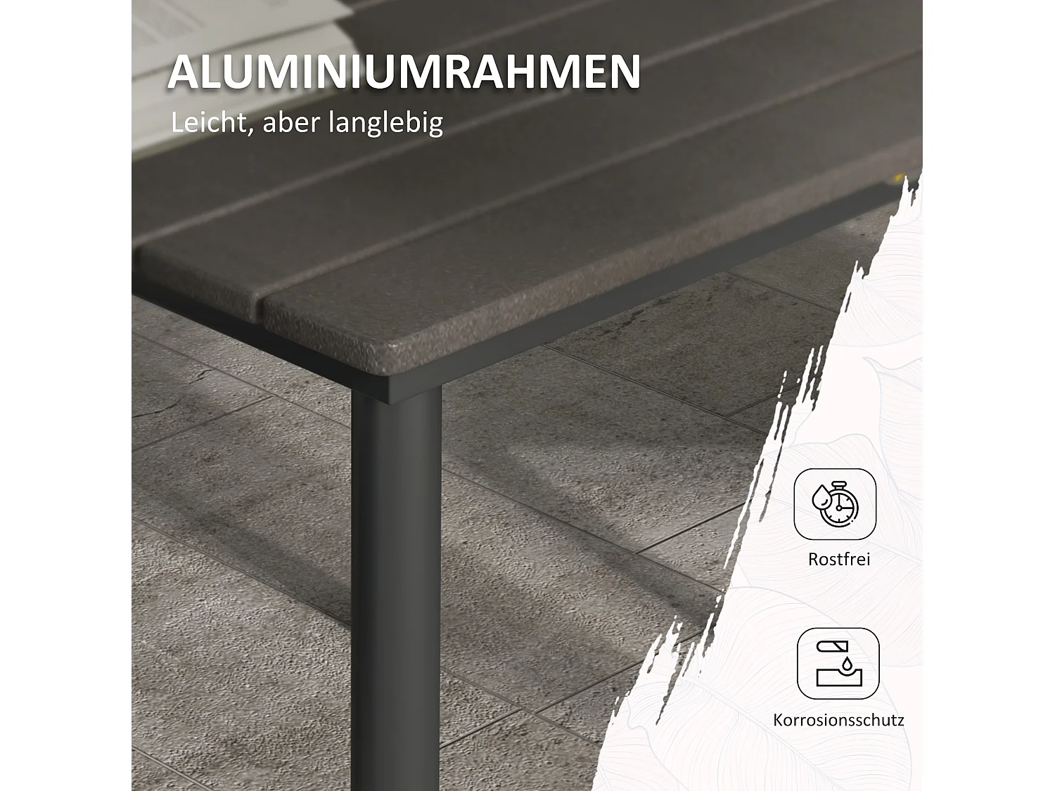 Table de jardin carrée pour 4 personnes, aluminium et HDPE, avec trou pour parasol, gris foncé (90x90x75cm)