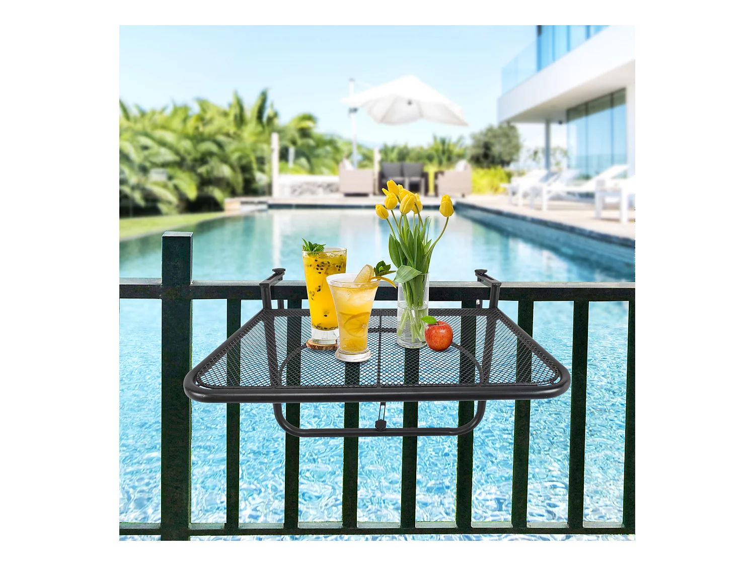 Verstelbare hangtafel voor balkon, metaal, zwart (60x56,5x45cm)