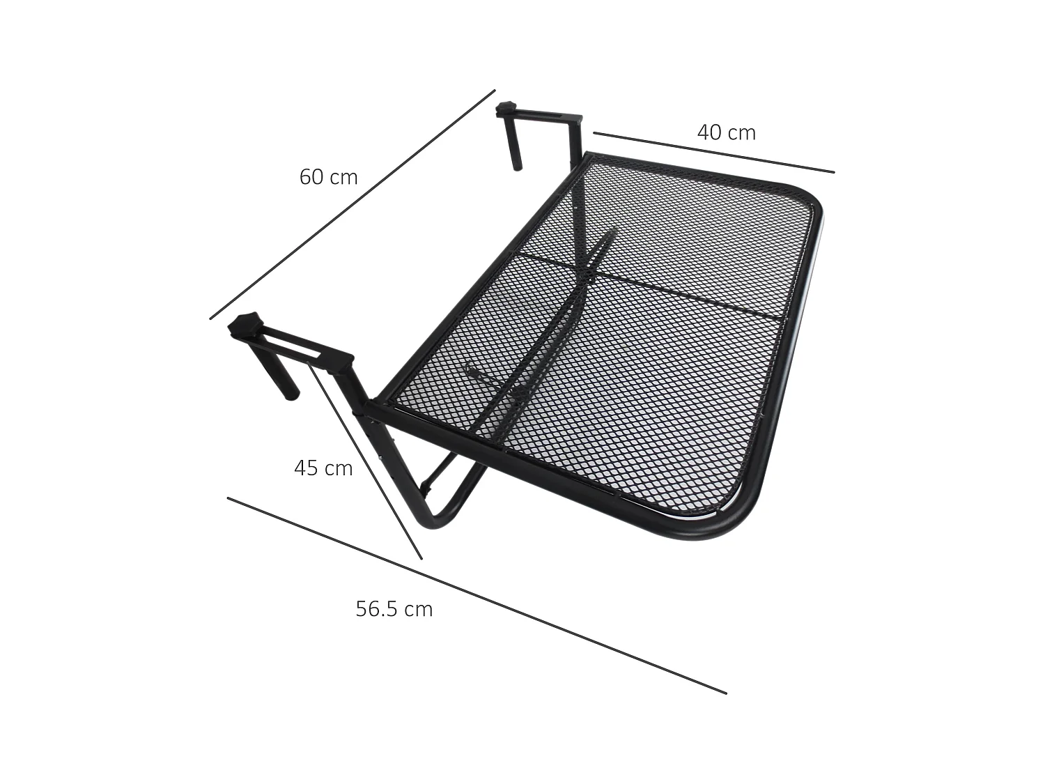 Verstelbare hangtafel voor balkon, metaal, zwart (60x56,5x45cm)