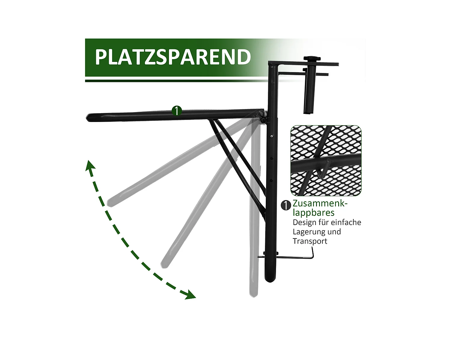 Verstelbare hangtafel voor balkon, metaal, zwart (60x56,5x45cm)