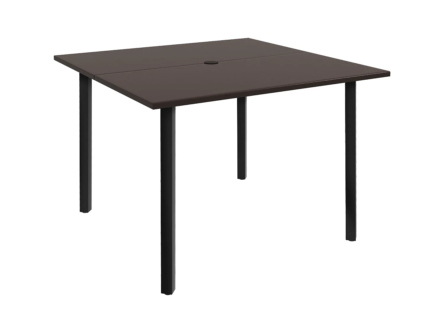 Table de jardin carrée pour 4 personnes, avec trou pour parasol, acier, marron, résistante aux intempéries (100x100x72cm)