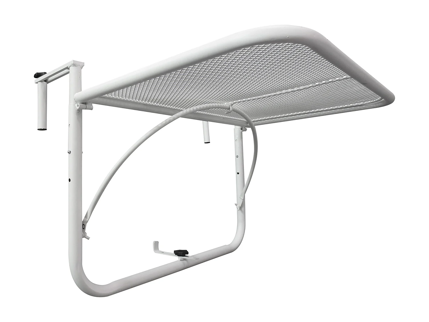 Verstelbare hangtafel voor balkon, modern design, metaal, wit, met geventileerd blad (60x56,5x45cm)
