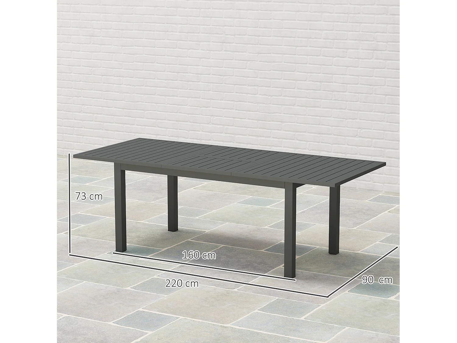 Uitschuifbare tuintafel van weerbestendig aluminium, grijs (160/220x90x73 cm)