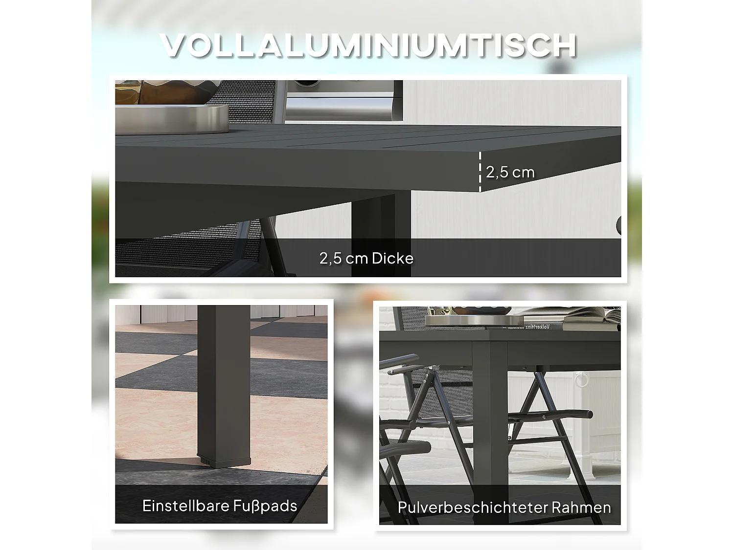Uitschuifbare tuintafel van weerbestendig aluminium, grijs (160/220x90x73 cm)
