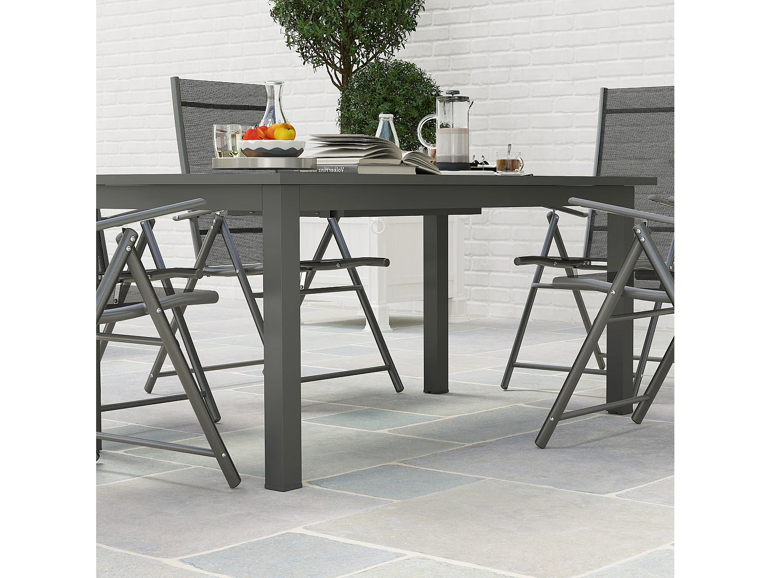 Uitschuifbare tuintafel van weerbestendig aluminium, grijs (160/220x90x73 cm)