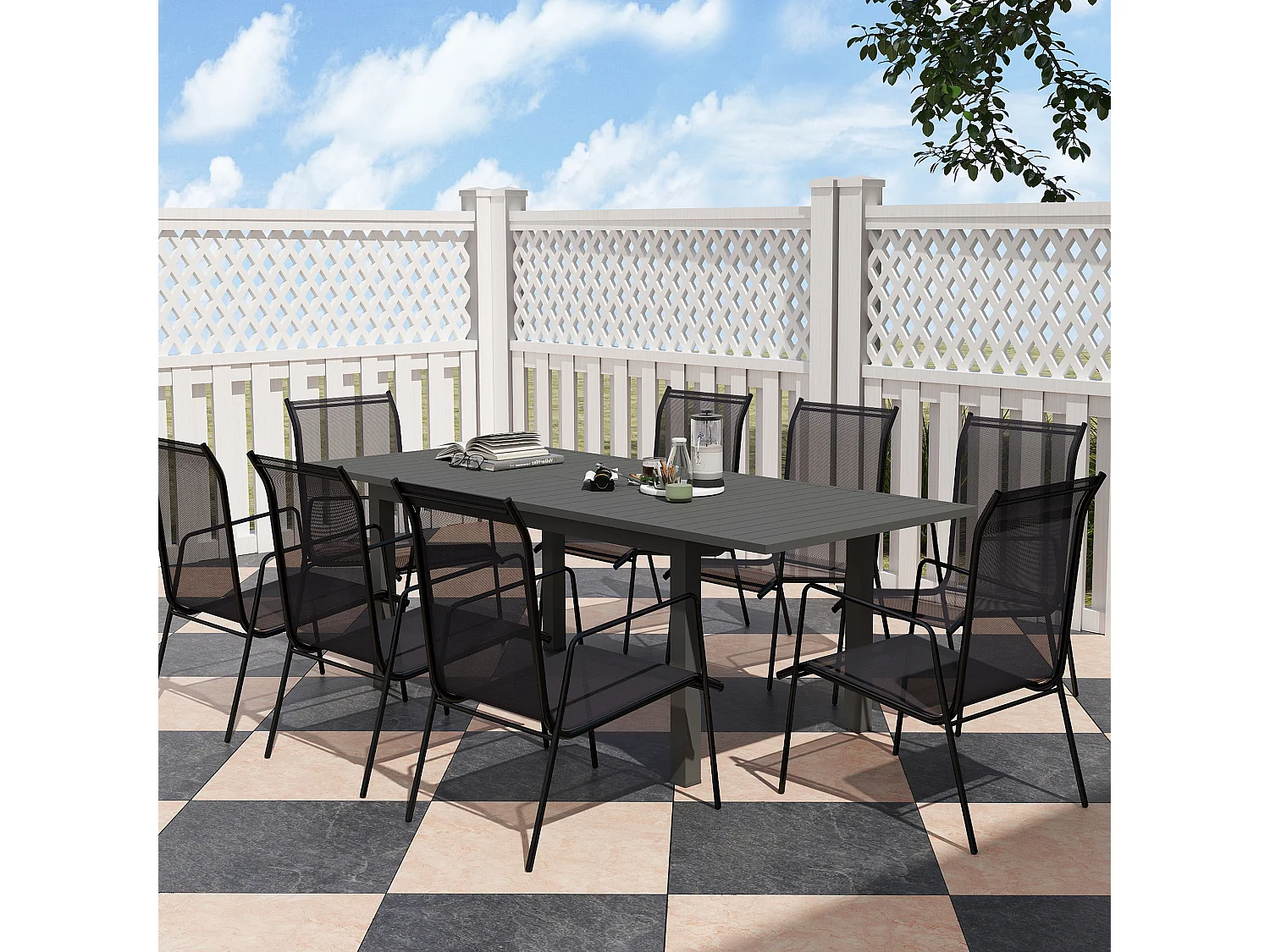 Uitschuifbare tuintafel van weerbestendig aluminium, grijs (160/220x90x73 cm)