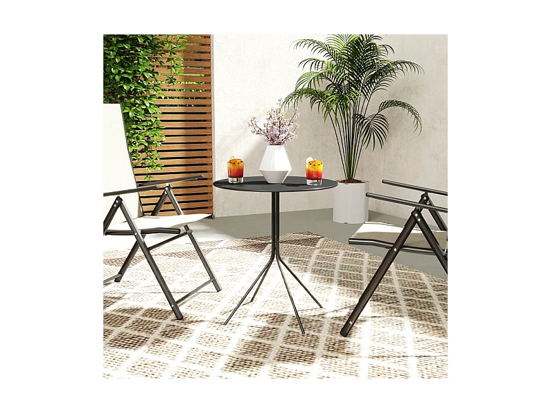 Opvouwbare ronde stalen tafel met antislipvoetjes, zwart, (60x60x71 cm)