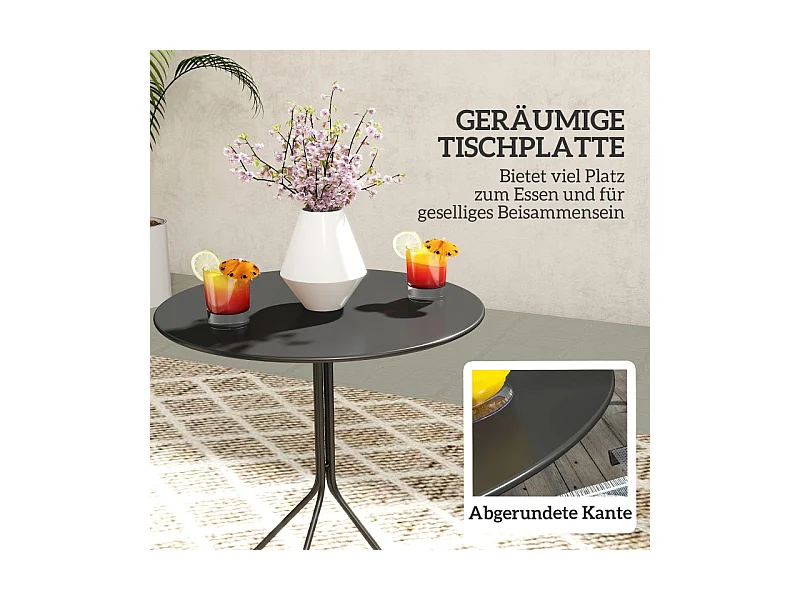 Opvouwbare ronde stalen tafel met antislipvoetjes, zwart, (60x60x71 cm)