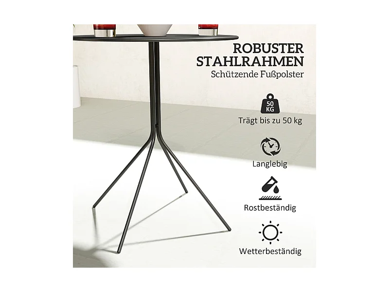 Opvouwbare ronde stalen tafel met antislipvoetjes, zwart, (60x60x71 cm)