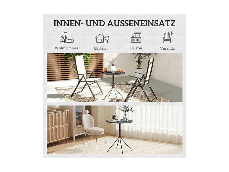 Opvouwbare ronde stalen tafel met antislipvoetjes, zwart, (60x60x71 cm)