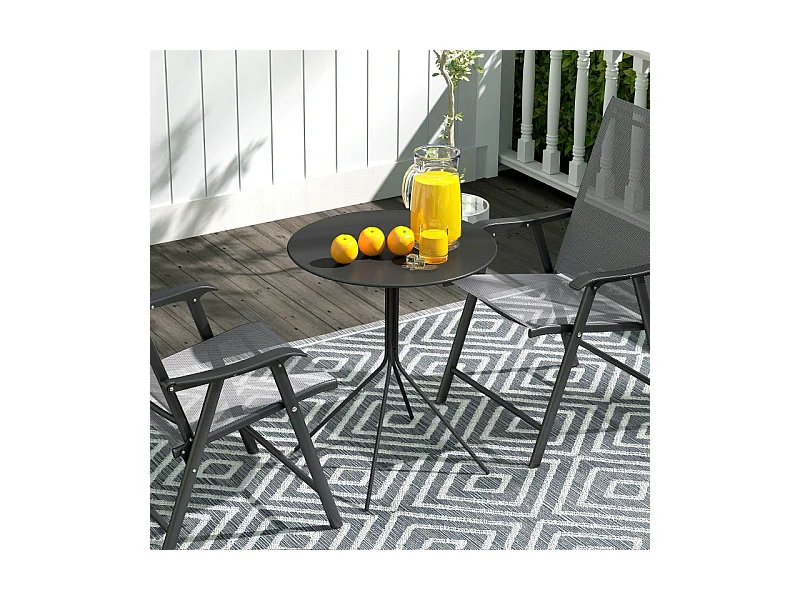 Opvouwbare ronde stalen tafel met antislipvoetjes, zwart, (60x60x71 cm)