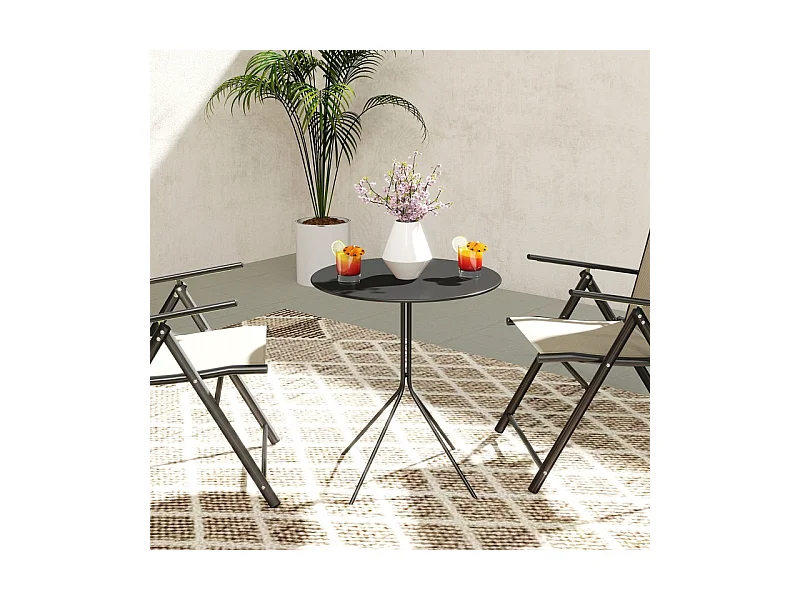 Opvouwbare ronde stalen tafel met antislipvoetjes, zwart, (60x60x71 cm)