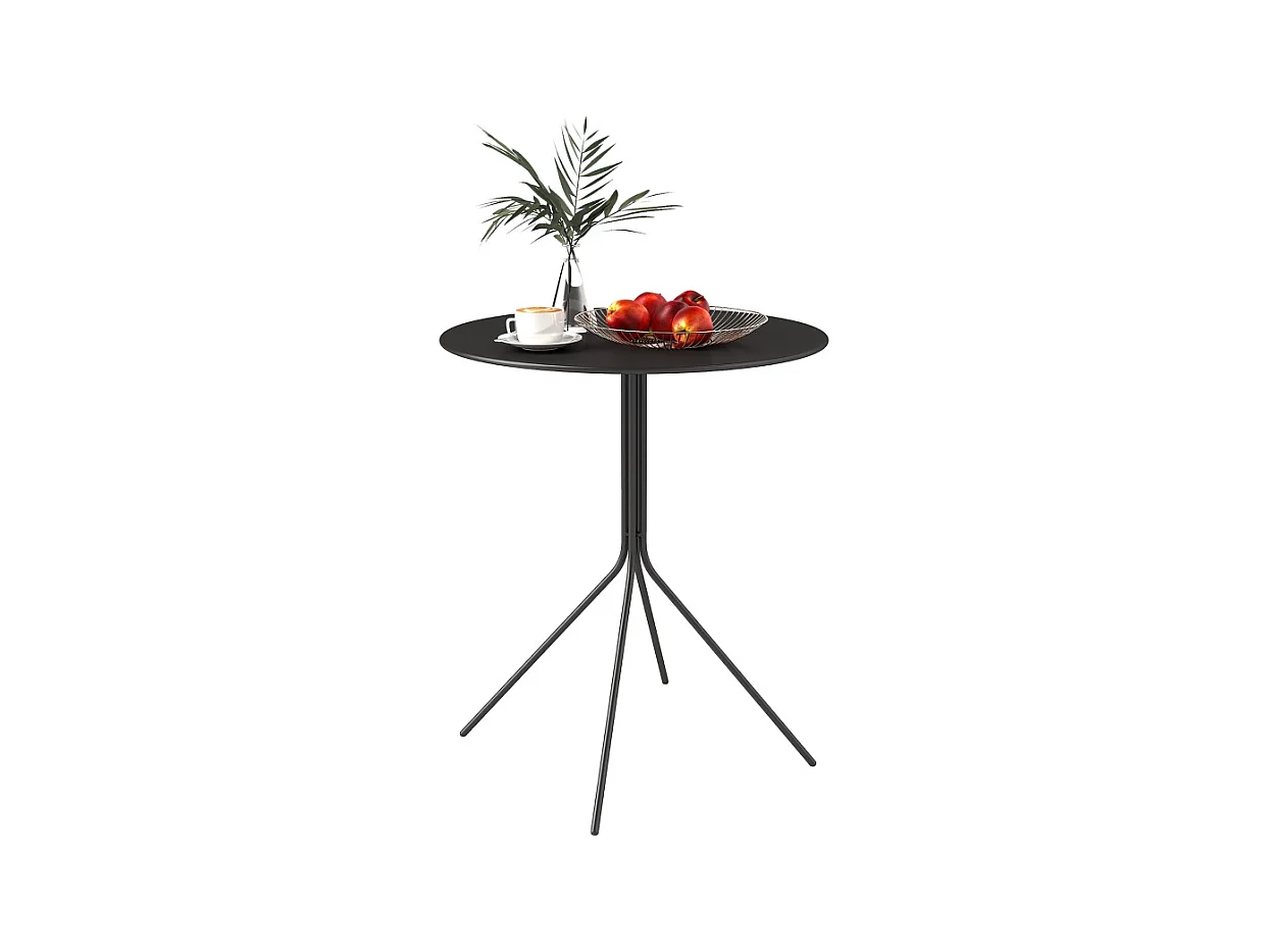 Table ronde pliante en acier, avec pieds antidérapants, noire, (60x60x71 cm)