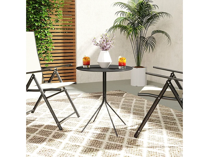 Table ronde pliante en acier, avec pieds antidérapants, noire, (60x60x71 cm)