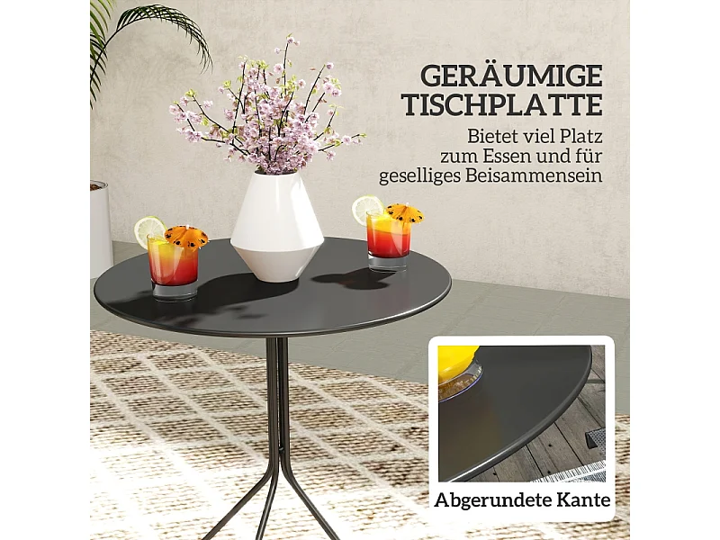 Table ronde pliante en acier, avec pieds antidérapants, noire, (60x60x71 cm)