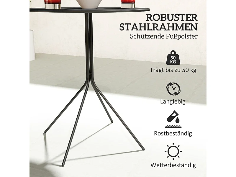 Table ronde pliante en acier, avec pieds antidérapants, noire, (60x60x71 cm)