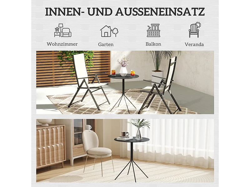 Table ronde pliante en acier, avec pieds antidérapants, noire, (60x60x71 cm)