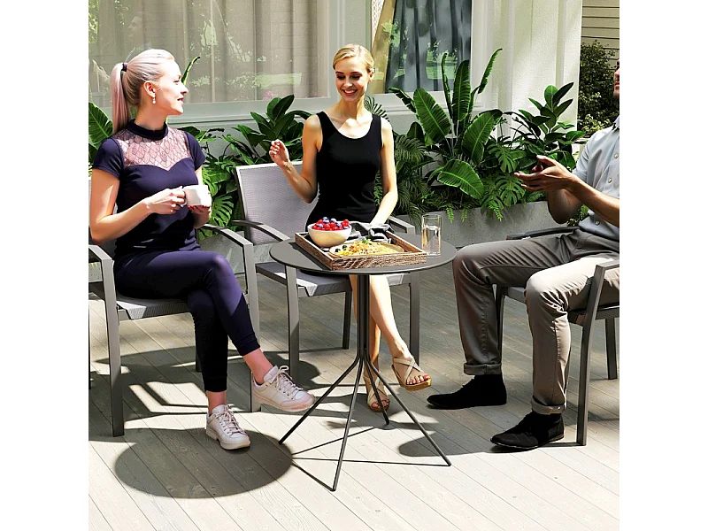 Table ronde pliante en acier, avec pieds antidérapants, noire, (60x60x71 cm)