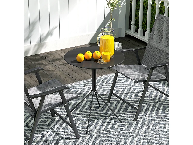 Table ronde pliante en acier, avec pieds antidérapants, noire, (60x60x71 cm)