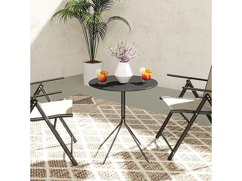 Table ronde pliante en acier, avec pieds antidérapants, noire, (60x60x71 cm)