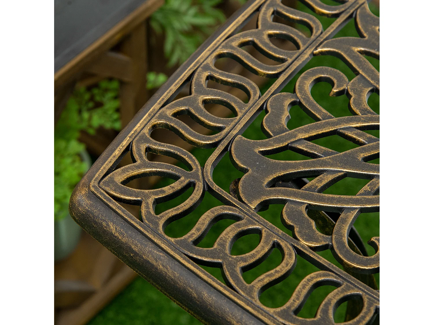 Table d'appoint extérieure avec trou pour parasol, aluminium, finition bronze (54x54x52.5 cm)