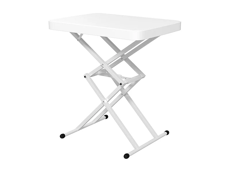 Tavolino da caffè regolabile e pieghevole, in metallo e plastica, bianco, (65x45x70 cm)